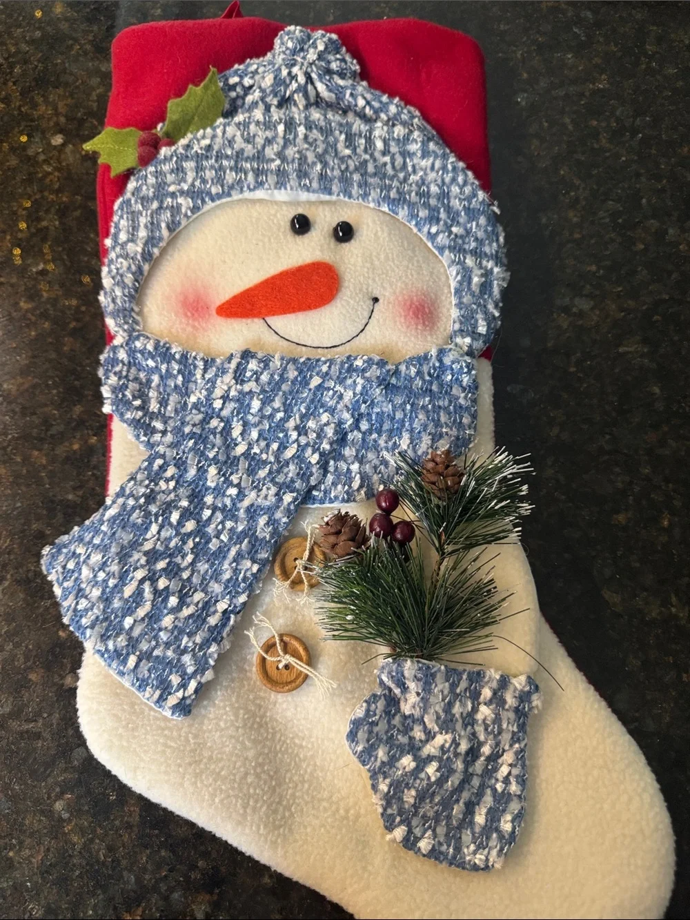 Blue Knit Scarf Snowman Christmas Stocking